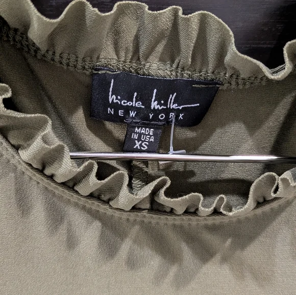 Nicole Miller Olive Green Ruffle Mini Dress - Picture 3 of 5